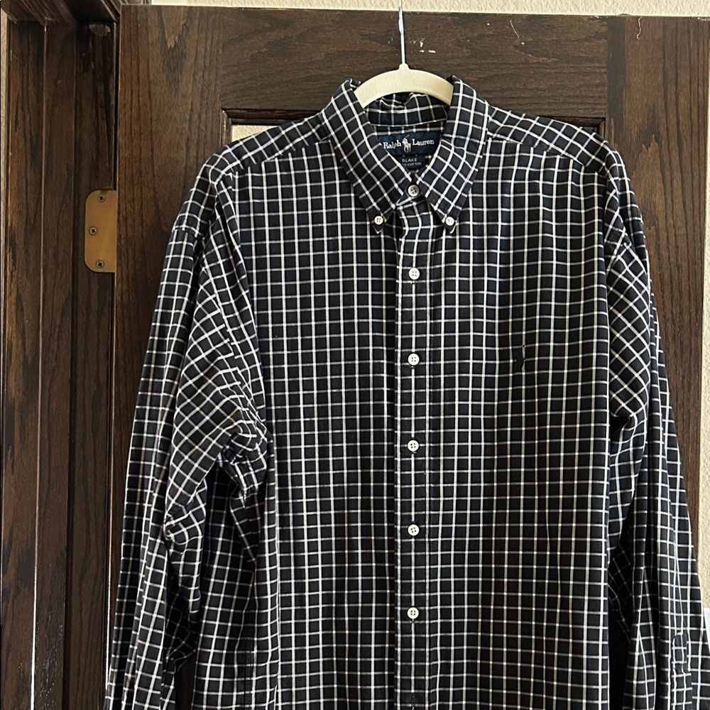 Ralph Lauren Men's Black and White Grid Shirt